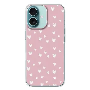 Чохол з розовим принтом для iPhone 16 Plus (Сердечки на рожевому)