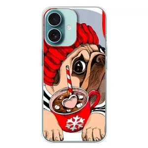 Чехлы с собаками для iPhone 16 Plus (VPrint) (Собачка в шапке)