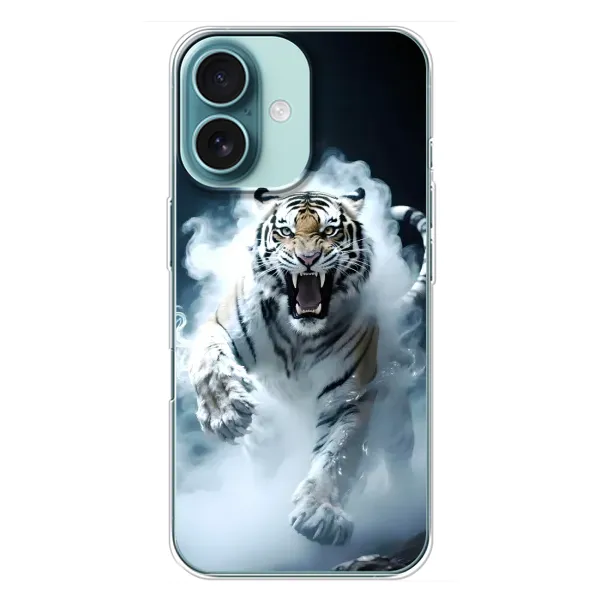 Чохол з принтом «Білий тигр у диму» для iPhone 16 Plus