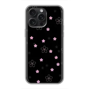 Чохол з розовим принтом для iPhone 16 Pro Max (Рожеві квіти на чорному)