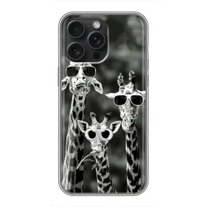 Силиконовый чехол с КАРТИНКАМИ лето для iPhone 16 Pro Max (AlphaPrint) (Жирафы в очках)