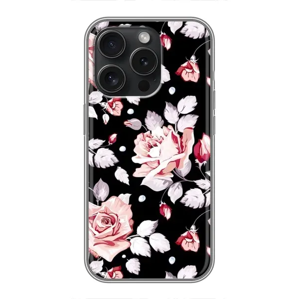 Чохол з принтом «Квіти на чорному» для iPhone 16 Pro Чохол з принтом «Квіти на чорному» для iPhone 16 Pro