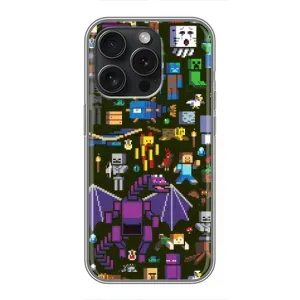 Чехол Майнкрафт на iPhone 16 Pro (AlphaPrint) Minecraft (Коллаж Майнкрафт)