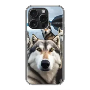 Чехол с Хаски для iPhone 16 Pro - (AlphaPrint) (Селфи ХАски)