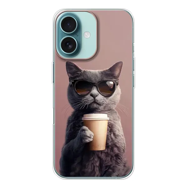 Чехол с принтом «Кот с кофе» для iPhone 16