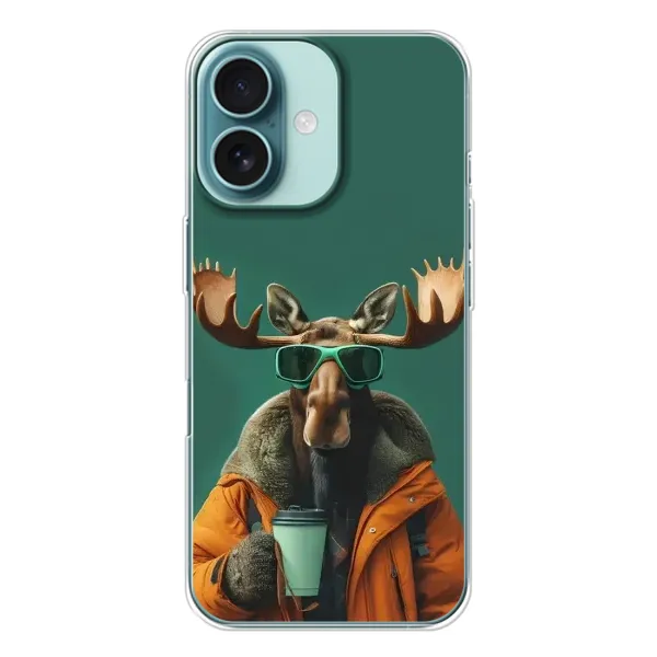 Чехол с принтом «Лось с кофе» для iPhone 16