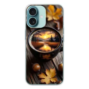 Чехол с уникальным дизайном «Осень с кофе» для iPhone 16 (Темный кофе)