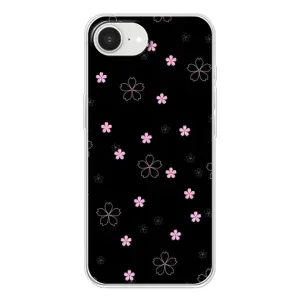 Чехол с розовым рисунком для iPhone 16е (Розовые цветы на черном)