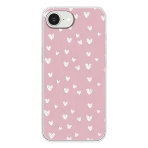 Чехол с розовым рисунком для iPhone 16е (Сердечки на розовом)