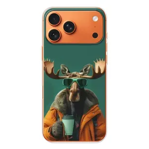 Чохол з принтом стильні тварини для Айфон 17 Pro Max (Лось з кавою)