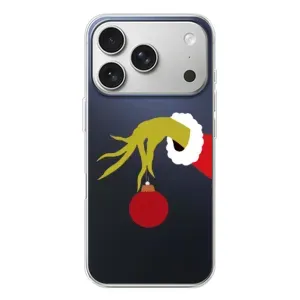 Зимние Чехлы для Айфон 17 Pro - прозрачный фон (Гринч с игрушкой)