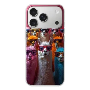 Чехол с принтом стильные животные для Айфон 17 Pro (Ламы в очках)