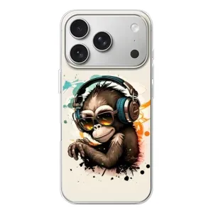 Чехол с Обезьянами iPhone 17 Pro - (AlphaPrint) (Макака в наушниках)