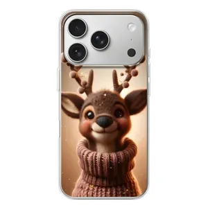 Яркий чехол для iPhone 17 Pro с Зимними Оленятами (Олень в свитере)