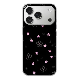 Чехол с розовым рисунком для iPhone 17 Pro (Розовые цветы на черном)
