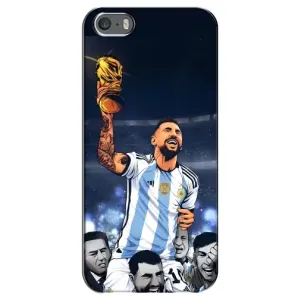 Чехлы для iPhone 5 / 5s / SE (Leo чемпион) (AlphaPrint) (Месси с кубком)