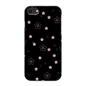 Чехол с розовым рисунком для iPhone SE (2020) (Розовые цветы на черном)