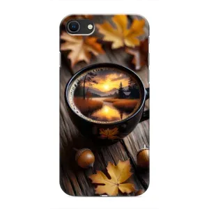 Чехол с уникальным дизайном «Осень с кофе» для iPhone SE (2020) (Темный кофе)