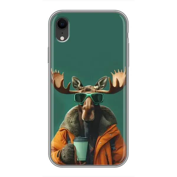 Чехол с принтом «Лось с кофе» для iPhone Xr