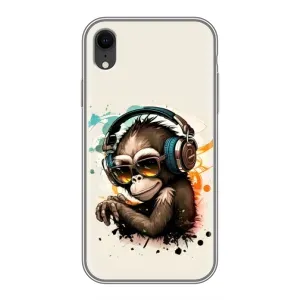 Чехол с Обезьянами iPhone Xr - (AlphaPrint) (Макака в наушниках)