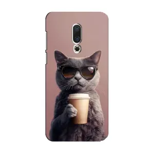 Чехол с принтом стильные животные для Мейзу 15 (Кот с кофе)