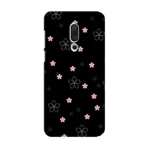 Чехол с розовым рисунком для Meizu 15 (Розовые цветы на черном)