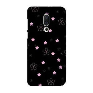 Чехол с розовым рисунком для Meizu 16 Plus (Розовые цветы на черном)