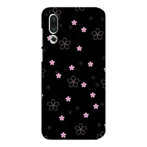 Чехол с розовым рисунком для Meizu 16s (Розовые цветы на черном)