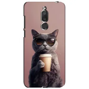 Чехол с принтом стильные животные для Мейзу М6Т (Кот с кофе)