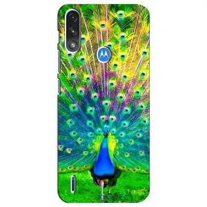 Чехол с птицами на Motorola E7 Power (VPrint) (Яркий Павлин)