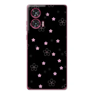 Чохол з розовим принтом для Motorola Edge 50 Fusion (Рожеві квіти на чорному)
