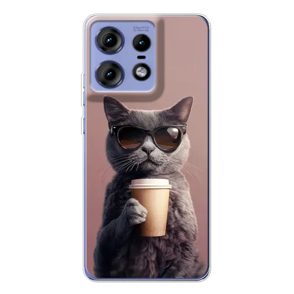Чехол с принтом «Кот с кофе» для Motorola Edge 50 Pro Чехол с принтом «Кот с кофе» для Motorola Edge 50 Pro