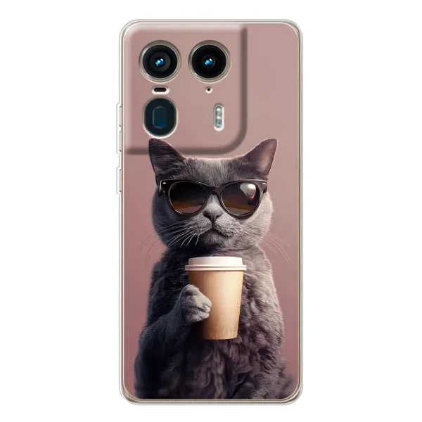 Чохол з принтом «Кіт з кавою» для Motorola Edge 50 Ultra