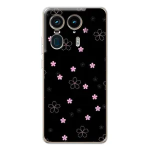 Чехол с розовым рисунком для Motorola Edge 50 Ultra (Розовые цветы на черном)