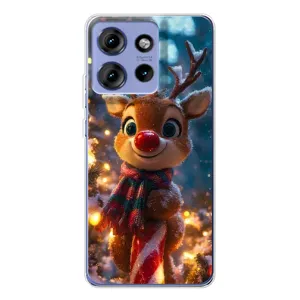Яркий чехол для Motorola Edge 50 с Зимними Оленятами (Олень с шарфом)