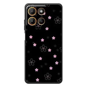 Чехол с розовым рисунком для Motorola Edge 60 Neo (Розовые цветы на черном)