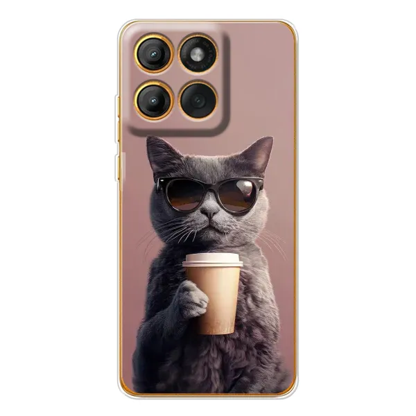 Чехол с принтом «Кот с кофе» для Motorola Edge 60 Чехол с принтом «Кот с кофе» для Motorola Edge 60