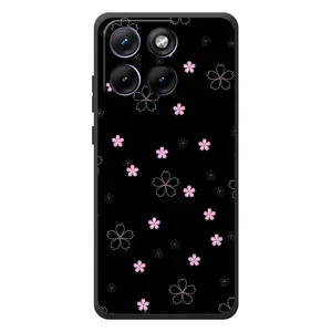 Чохол з розовим принтом для Motorola Edge 70 Fusion (Рожеві квіти на чорному)