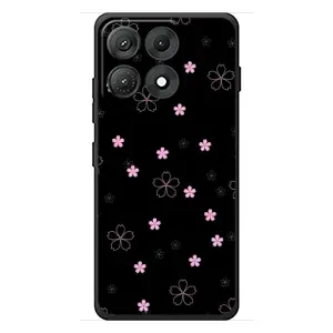 Чехол с розовым рисунком для Motorola Edge 70 Max (Розовые цветы на черном)