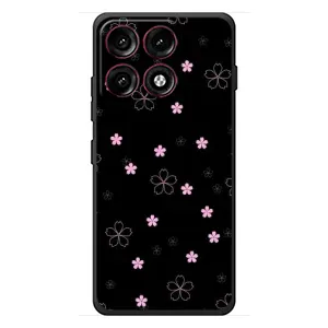 Чехол с розовым рисунком для Motorola Edge 70 Pro (Розовые цветы на черном)