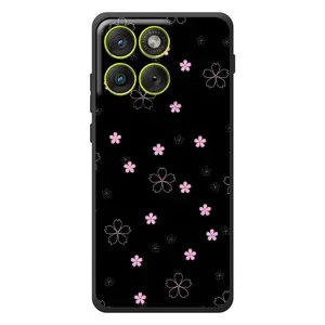 Чехол с розовым рисунком для Motorola Edge 70 (Розовые цветы на черном)