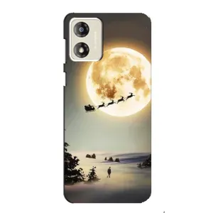 Новогодние, Праздничные Чехлы для Motorola MOTO E13 - 2024 год (Санта на луне)
