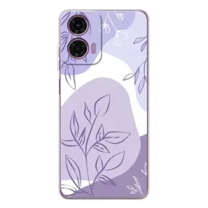 Силконовий чохол з принтом в квітах на Motorola Moto E14 (Фіолетове листя абстракція)
