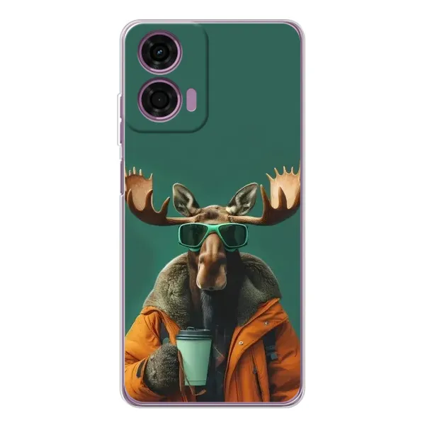Чехол с принтом «Лось с кофе» для Motorola Moto E14