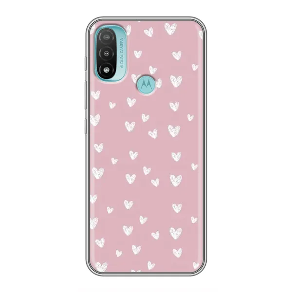 Чохол з принтом «Сердечки на рожевому» для Motorola MOTO E20
