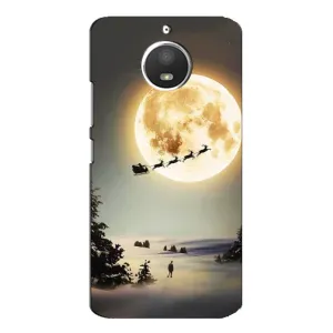 Новогодние, Праздничные Чехлы для Motorola MOTO E4 - 2024 год (Санта на луне)