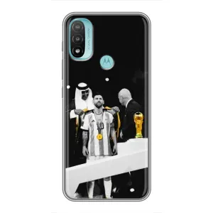 Чехлы для Motorola MOTO E40 (Leo чемпион) (AlphaPrint) (Месси в накидке)