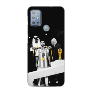 Чехлы для Motorola MOTO G10 (Leo чемпион) (AlphaPrint) (Месси в накидке)