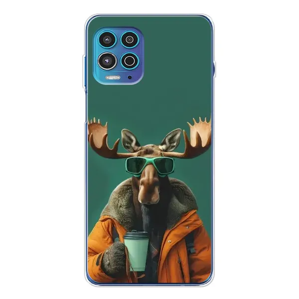 Чохол з принтом «Лось з кавою» для Motorola MOTO G100 Pro