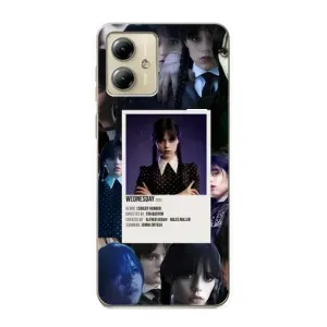 Чехлы Венсдей на Motorola MOTO G14 Уэнсдей (AlphaPrint) (коллаж Уэнздей)